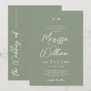 Convites Elegante Noiva Verde e Branco Moderno Casamento Sc