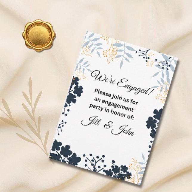 Convites Elegante Noivado Azul Botânico Casamento (Criador carregado)