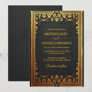 Convites Elegante noivado em azul marinho com Gold Papel Pi