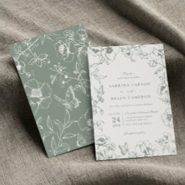 Convites Elegante Noivado Floral Jardim Casamento Verde Sál