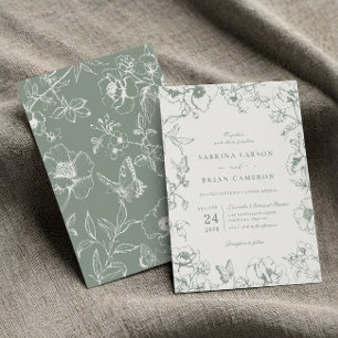 Convites Elegante Noivado Floral Jardim Casamento Verde Sál