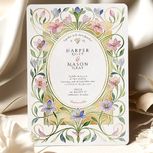 Convites Elegante Noivado Floral Primavera Art Nouveau Dour
