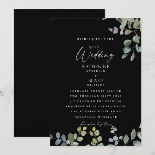 Convites Elegante Noivado Grace Todo Preto Eucalipto