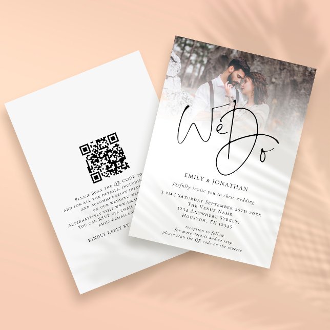 Convites Elegante Nós Casamos Código QR Foto Casamento (Front and back view. Part of the Photo Overlay Wedding Invitation Collection of Matching products )