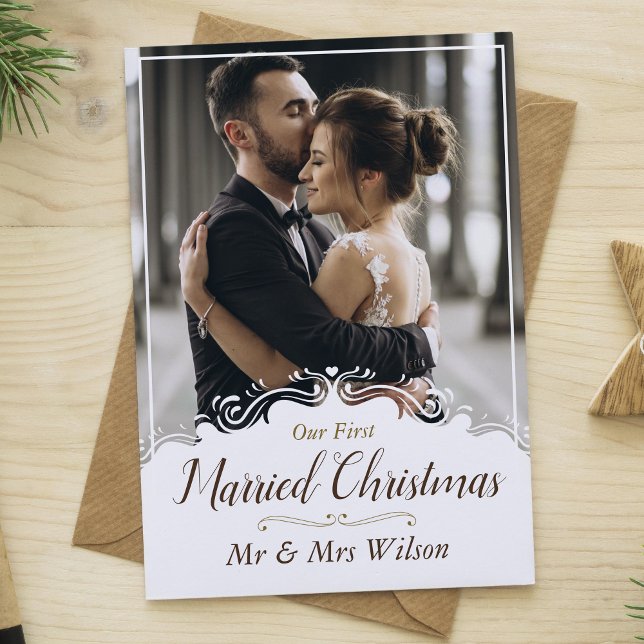 Convites Elegante Nosso Primeiro Natal de Casados com Uma F (Criador carregado)