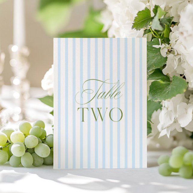 Convites Elegante Número de Mesa de Casamento Verde e Azul  (Elegant Sage Green & Blue Wedding Table Number Two)