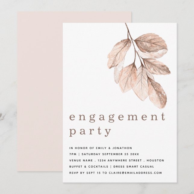 Convites Elegante O Blush Moderno Deixa Festa de noivado (Frente/Verso)