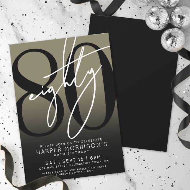 Convites Elegante Oitenta Aniversário de 80 anos Dourado (Elegant Eighty Gold 80th Birthday Party Invitation)