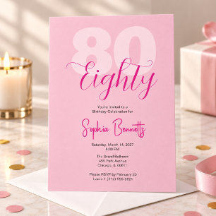 Convites elegante Oitenta Rosa Bege Aniversário de 80 anos 