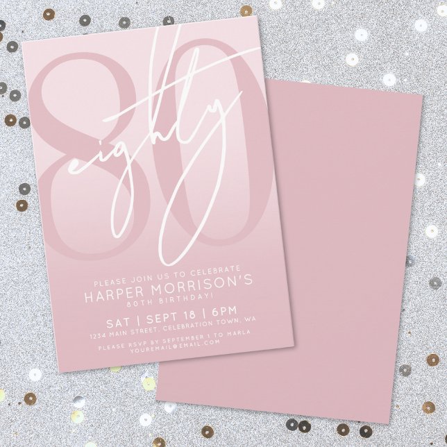 Convites Elegante Oitenta Rosa Festa de Aniversário de 80 A (Elegant Eighty Pink 80th Birthday Party Invitation)