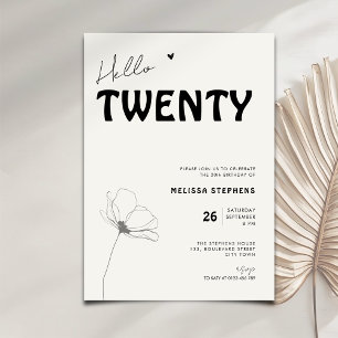 Convites Elegante Olá Vinte Negrito Tipografia 20º Aniversá