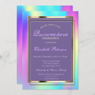 Convites Elegante Ombre Holographic Quinceañera