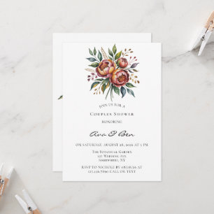 Convites Elegante Orange Peony Watercolor Chá de casamento