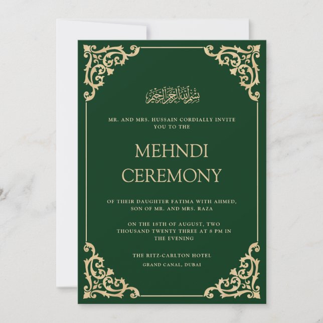 Convites Elegante Ornamentada Cerimônia de Henna Mehndi Ver (Frente)