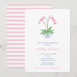 Convites Elegante Orquídea Rosa Chinoiserie Chá de fraldas 