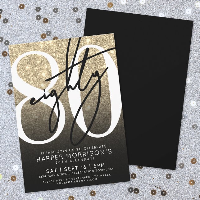 Convites Elegante Ouro Aniversário de 80 anos (Elegant Gold 80th Birthday Invitation)