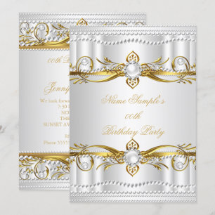 Convites Elegante Ouro Branco Prata Pérola Seda Aniversário