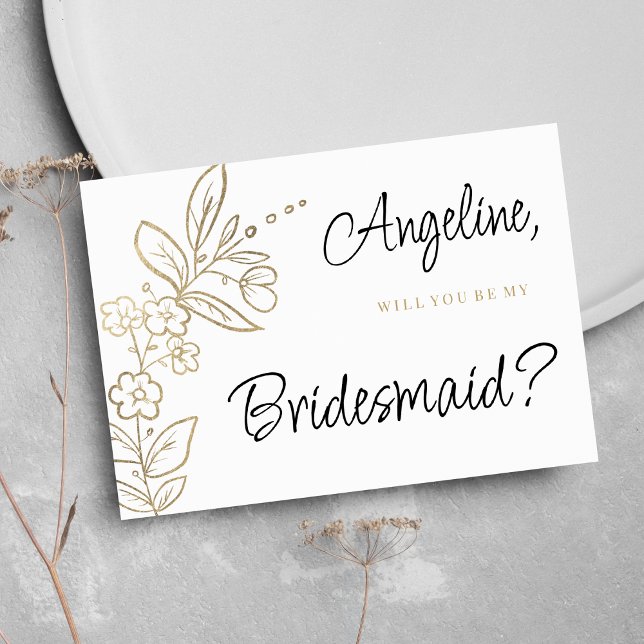 Convites Elegante ouro branco simples floral Damas de honra (Elegant white gold simple floral Bridesmaid)