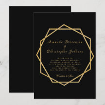 Elegante Ouro em Preto Moderno Geométrico Casament