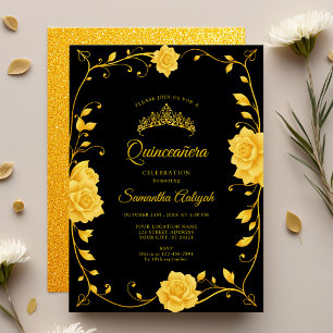 Convites Elegante Ouro Floral Quinceañera