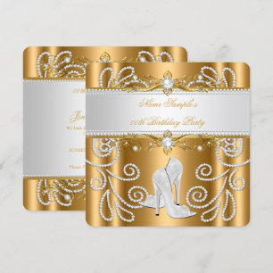 Convites Elegante Ouro Pérola Branca Diamante Salto Alto Fe