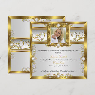 Convites Elegante Ouro Pérola Branca Foto Festa de Aniversá