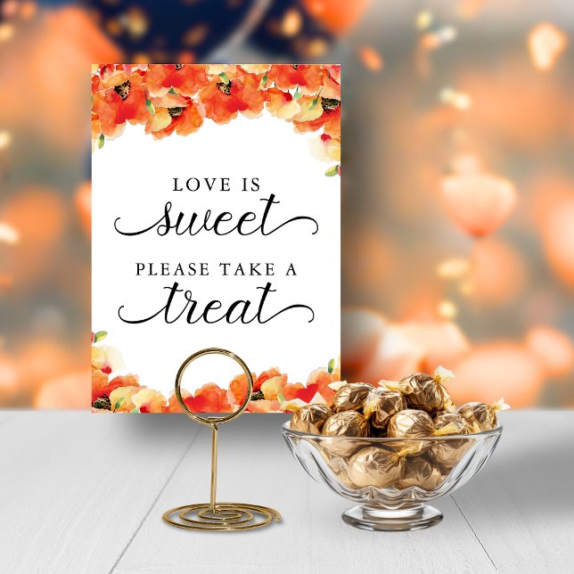 Convites Elegante Ouro Poppy Love é doce sinal (Elegant Golden Poppy Love is Sweet Take a Treat DOWNLOADABLE Sign)