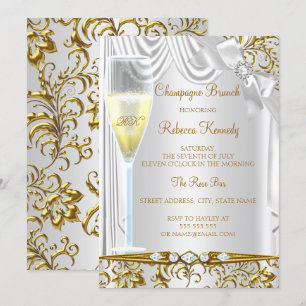 Convites Elegante Ouro Prata Branco Seda Champanhe Brunch