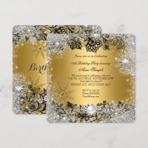Convites Elegante Ouro Preto Renda Floco de Neve Prateado A