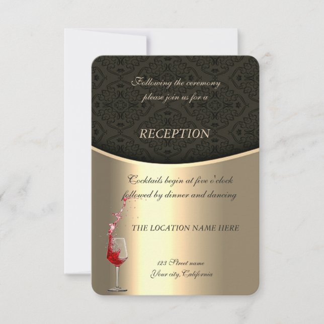 Convites Elegante Ouro,Recepção de Casamento em Damasco Pre (Frente)