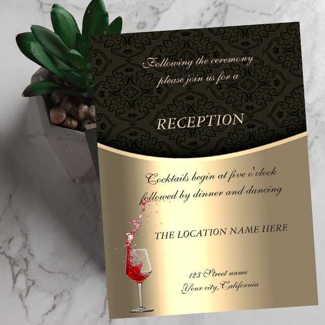 Convites Elegante Ouro,Recepção de Casamento em Damasco Pre (Criador carregado)