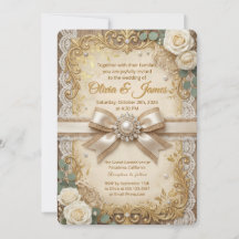 Elegante Ouro Renda Rústica Rosa Marfim Pérola Laç