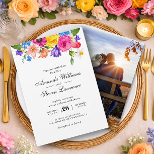 Convites Elegante Ousado Aquarela Floral Colorida Casamento
