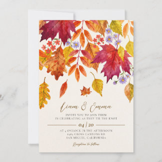 Convites Elegante Outono Folhas de Outono Rústico Casamento