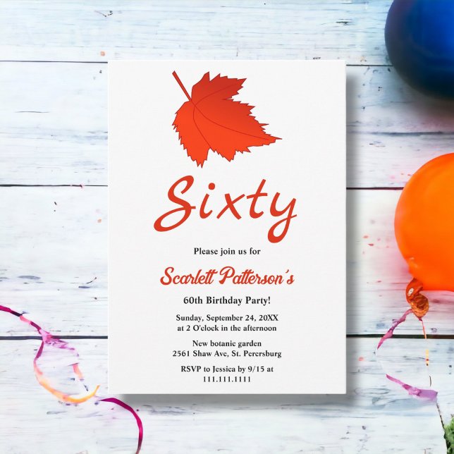 Convites Elegante outono Vermelho Folha Boho Queda 60º Aniv (Criador carregado)