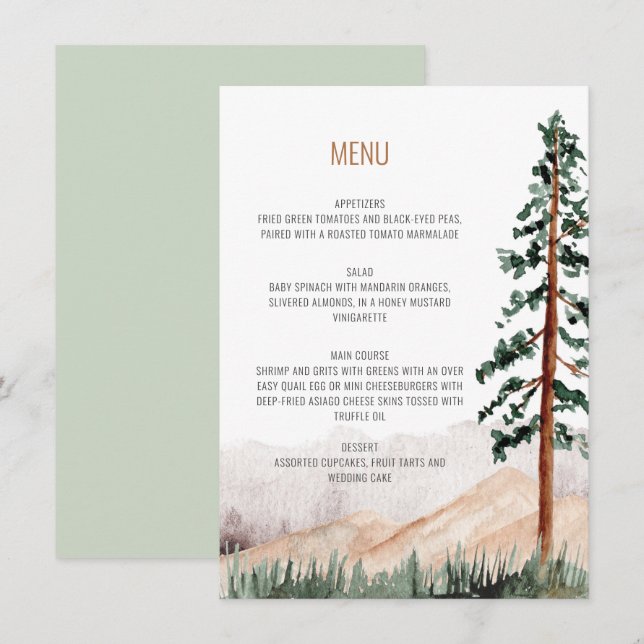 Convites Elegante Paisagem Montanhosa Rústica Menu (Frente/Verso)