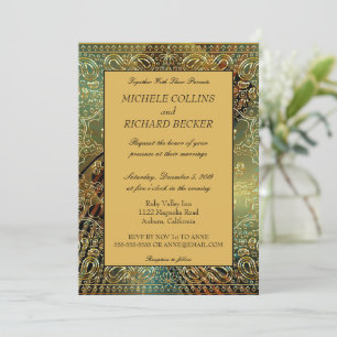 Convites Elegante Paisley Dourado