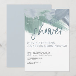 Convites Elegante Pale Dusty Abstrato Brushstrokes Azul