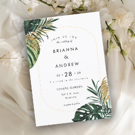 Convites Elegante, Palma Verde, Borda Dourada (Imitação)