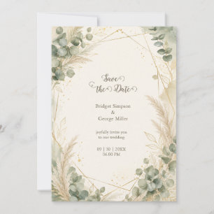 Convites Elegante Pampas de Eucalipto Dourado Casamento Lux