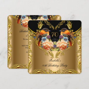 Convites Elegante Pássaro Amarelo Dourado Preto 70º Anivers