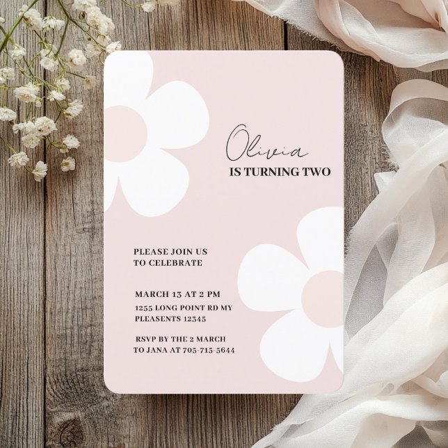 Convites Elegante Pastel Pink Daisy Primavera Birthday (Criador carregado)