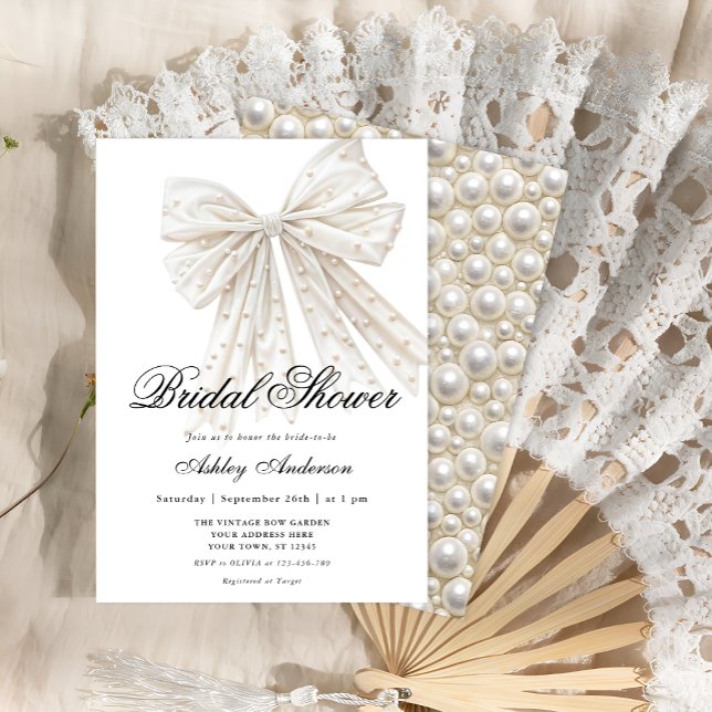 Convites Elegante Pearl Bow Modern Bridal Shower (Criador carregado)
