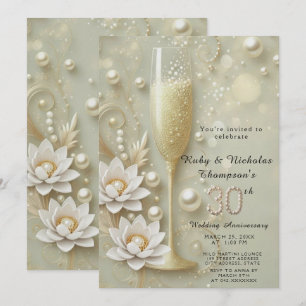 Convites Elegante Pearl & Champagne 30 de Casamento Anniv