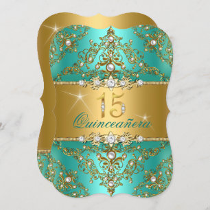 Convites Elegante Pearl Damask Jade Quinceanera