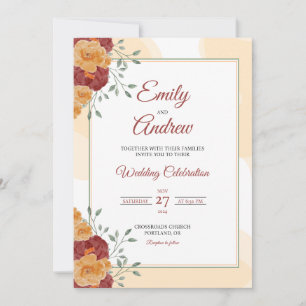 Convites Elegante Peônia Marrom Água-Forte Casamento Floral