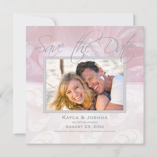 Convites Elegante Peônia Salvar Data: Prata (Frente)