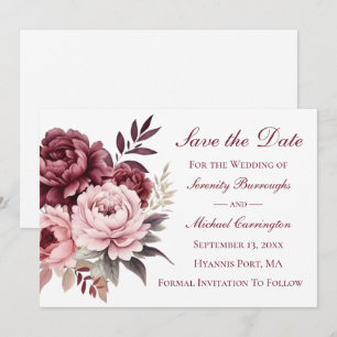 Convites Elegante Peony Burgundy Peony Salvar Casamento de 