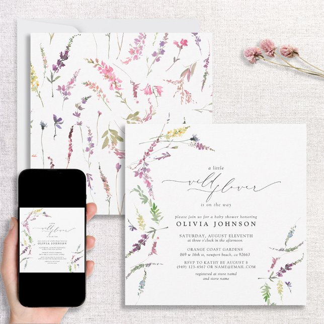 Convites Elegante Pequeno Chá de fraldas de Garota de Flor  (Criador carregado)