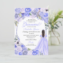 Convites Elegante Periwinkle Blue Floral Quinceanera Convit